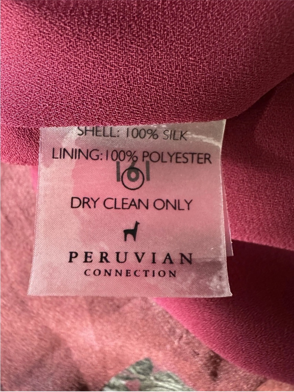 Peruvian Connection 100% Silk A-Line Dress 10 Red Asian Floral V Neck Pockets - Picture 9 of 10